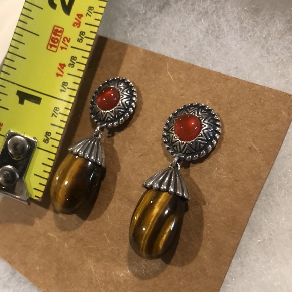CAROLYN POLLACK Sterling Silver Tigers Eye Red Garnet Drop Dangle Earrings - Picture 5 of 10